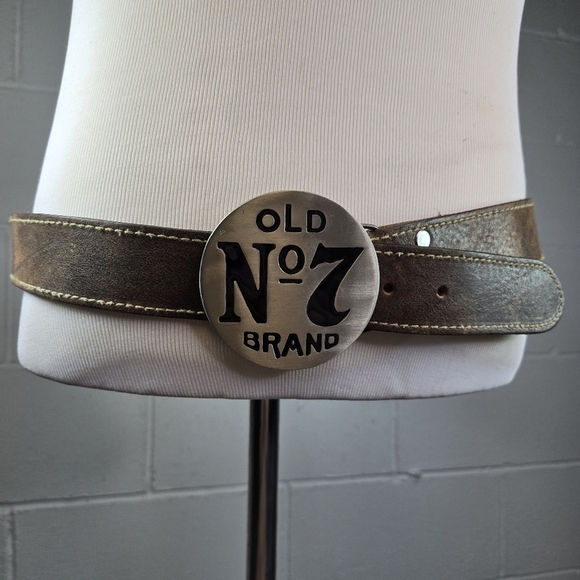 Jack Daniels Other - Vtg Y2k 2005 Old No 7 Jack Daniel's silver metal buckle brown leather mens belt